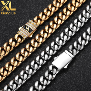 12MM European American Trendy Unisex Bangles Cuban Chain Zircon Spring Buckle 18K Gold Plated Hip Hop Inspired Claw Setting - Product Image 5