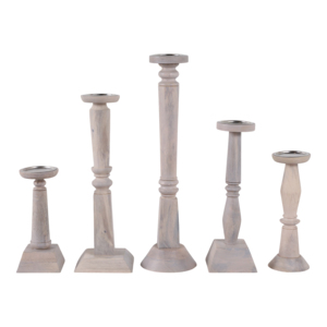 Set di 5 Portacandele in Legno di Diverse Altezze per Decorazione Casa, Accenti per Mensole e Caminetti, Design Elegante - Product Image 1