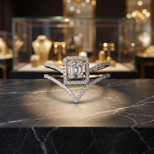 Bague cocktail en diamant taille émeraude, or 18 carats, géométrique, luxe, bijoux fins pour femmes - Product Image 2