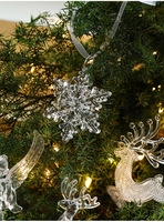 Ensemble d'ornements de Noël en acrylique transparent - Flocons de neige, rennes, anges, pendentifs suspendus pour la décoration de l'arbre de Noël