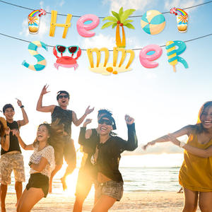 Banner de letras de decoración de fiesta temática de verano Hello moderno con tema de cumpleaños de Hawaii - Product Image 4