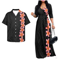 Tenues Assorties Noires et Blanches Tribales pour Couples : Chemises Hawaïennes Boutonnées pour Hommes et Robes Longues Maxi pour Fêtes de Couples 2026