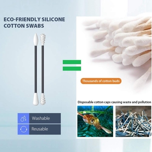 Coton-tiges réutilisables en coton pour les oreilles, ensemble <span class=keywords><strong>de</strong></span> bâtonnets multi-embouts en silicone avec support portable pour le nettoyage du maquillage, logo personnalisé OEM - Product Image 3