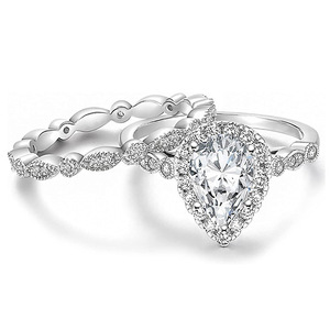 Set di Anelli Vintage a Due Pezzi con Taglio Marquise a Goccia per Donne, Gioielli Classici da Matrimonio alla Moda - Product Image 6