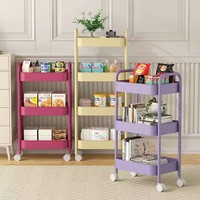 Petit étagère de rangement rotative portable à 3 niveaux en acier au carbone, sur roulettes, style moderne et minimaliste pour chambre à coucher