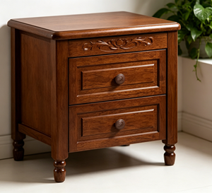 Traditional Dark <b>Walnut</b> Wood Nightstand 2-Drawer Antique Turned Leg Bedroom Furniture Storage <b>Cabinet</b> - Product Image 4