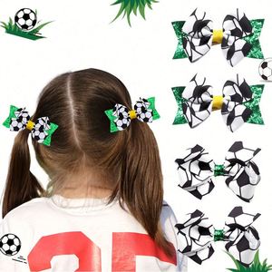 YUSE SG-7 Pince à cheveux imprimée football européen et américain, mignonne, en plastique pailleté, pour le sport, 9,5x8cm, pour filles, usage domestique, pour les fans - Product Image 1