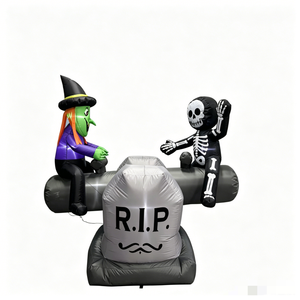 Decorazione Gonfiabile di Halloween da 1,5 m: Strega e Scheletro su Dondolo con Luci LED per Esterni e Feste - Product Image 4
