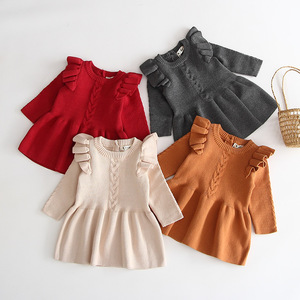 Abbigliamento autunno inverno bambino bambino bambino bambina vestito caldo a coste a maniche lunghe abiti a maglia principessa festa - Product Image 1