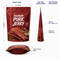Sachet refermable mat personnalisé avec logo imprimé pour l'emballage de viande de porc séchée de qualité supérieure, en tranches, pour en-cas, avec fermeture éclair