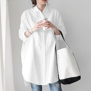 Nouvelle Blouse Longue Unie pour <span class=keywords><strong>Femme</strong></span> à Manches Longues et Boutonnage Simple, Coupe Ample, Printemps-Été, T-shirt Tendance - Product Image 1