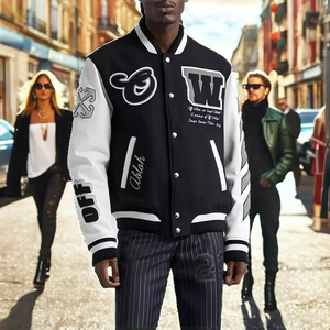 OEM Men's <b>Vintage</b> <b>Varsity</b> <b>Jacket</b> Custom 3D Embroidered Winter Woolen Nonwoven Stand Collar Windproof Breathable Eco-Friendly - Product Image 2