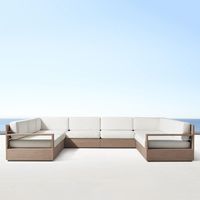 Ensemble de canapé d'extérieur en teck en forme de L moderne avec table basse, écologique, imperméable et durable pour cour et villa