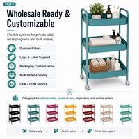 Chariot utilitaire roulant en métal à 3 niveaux, OEM/ODM, multicolore, avec roues, pour cuisine, salle de bain, bureau, salon