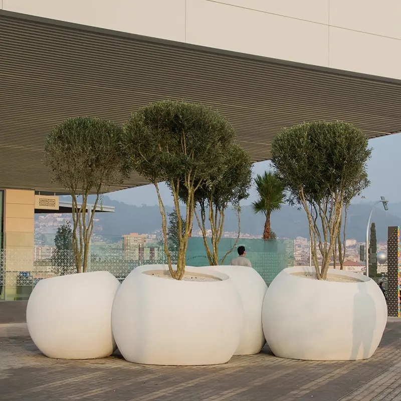 FP026 Round street landscape green project large commercial outdoor fiberglass tree planters
