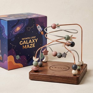 Gioco Educativo Montessori Personalizzato in Legno, Labirinto di Perline Galattico con Pianeti, Stelle e Luna, Confezione Regalo OEM - Product Image 1