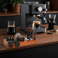 Ensemble d'accessoires pour café expresso 8 pièces : Marteau à café en noyer, Presse-poudre, Anneau de distribution d'eau, Ensemble de rangement
