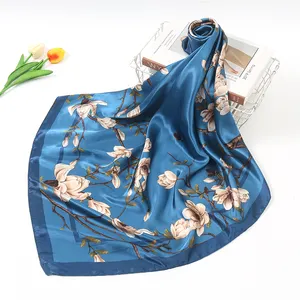 Lenço floral hijab, lenço quadrado de seda envoltório para cabelo