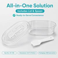 LFGB goedgekeurde wegwerp ovale transparante PET blisterverpakking met vaste lepeldop, voor één portie, food grade, model GY-150, merk Shuangqile, voor fruitcrème