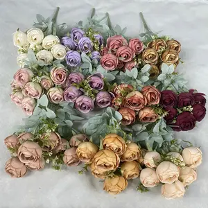 9 헤드 코팅 듀 로즈 홈 인테리어 장식 웨딩 꽃 사진 시뮬레이션 장미 꽃다발 도매