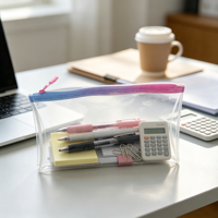 Trousse de rangement portable pour fournitures scolaires, étui à crayons transparent en PVC avec fermeture éclair dégradée, sac de papeterie transparent