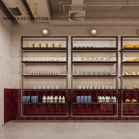 Vitrine à pain en verre trempé, comptoir de présentation alimentaire en contreplaqué, design de comptoir rouge pour boulangerie