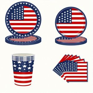 Juego de Vajilla Personalizado con la Bandera Americana para 25 Personas - Platos, Servilletas y Tenedores Patrióticos para el 4 de Julio - Product Image 1