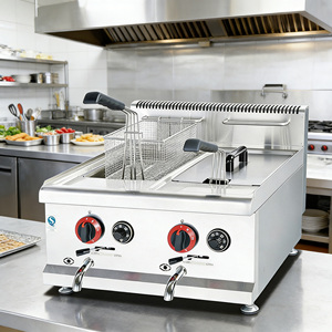 Friteuse à gaz professionnelle <span class=keywords><strong>pour</strong></span> restaurant, double cuve, <span class=keywords><strong>pour</strong></span> pommes de terre, poisson, bananes, maïs, hot-dogs - Product Image 1