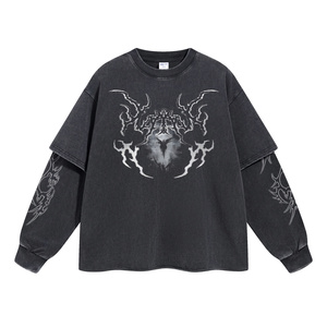 <span class=keywords><strong>T</strong></span>-<span class=keywords><strong>shirt</strong></span> vintage personnalisé de haute qualité, 345 grammes, coton délavé à l'acide, manches longues, pour femmes et hommes - Product Image 1