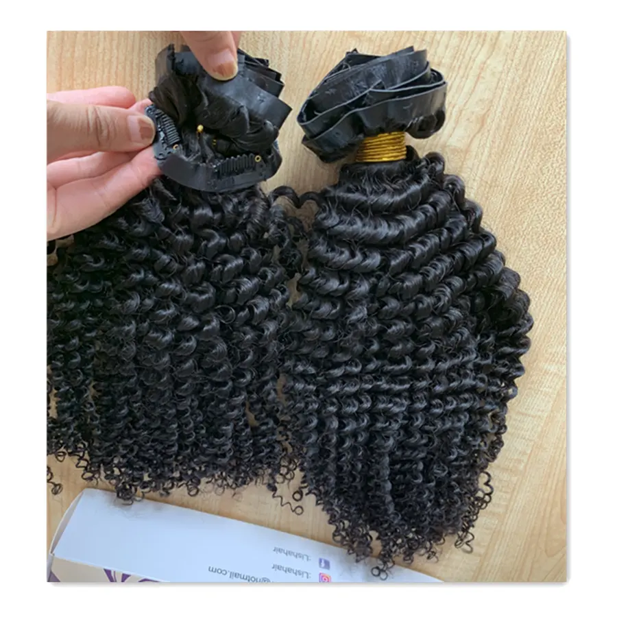 Kinky Curly 4B 4C Seamless Clip In Hair Extensions Afro Kinky Curly Clip Ins 100% Human Hair Extensions For Black Women