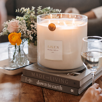 Bougie parfumée extra large AIKUN avec 8 mèches, grand bocal en verre rond pour la décoration de la maison, les hôtels, les spas et les coffrets cadeaux personnalisés