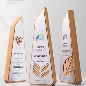 Custom Wooden <b>Trophy</b> Metal Laser <b>Engraved</b> 10x28cm Durable Conference Award Business Gift - Product Image 1