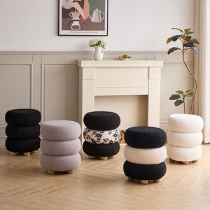 Sgabello da Trucco in Velluto Teddy Stile Crema con Base in Legno Antiscivolo per <span class=keywords><strong>Camera</strong></span> da Letto delle Ragazze - Lusso Leggero, Sensazione di Alta Gamma, Famoso su Internet - Product Image 4