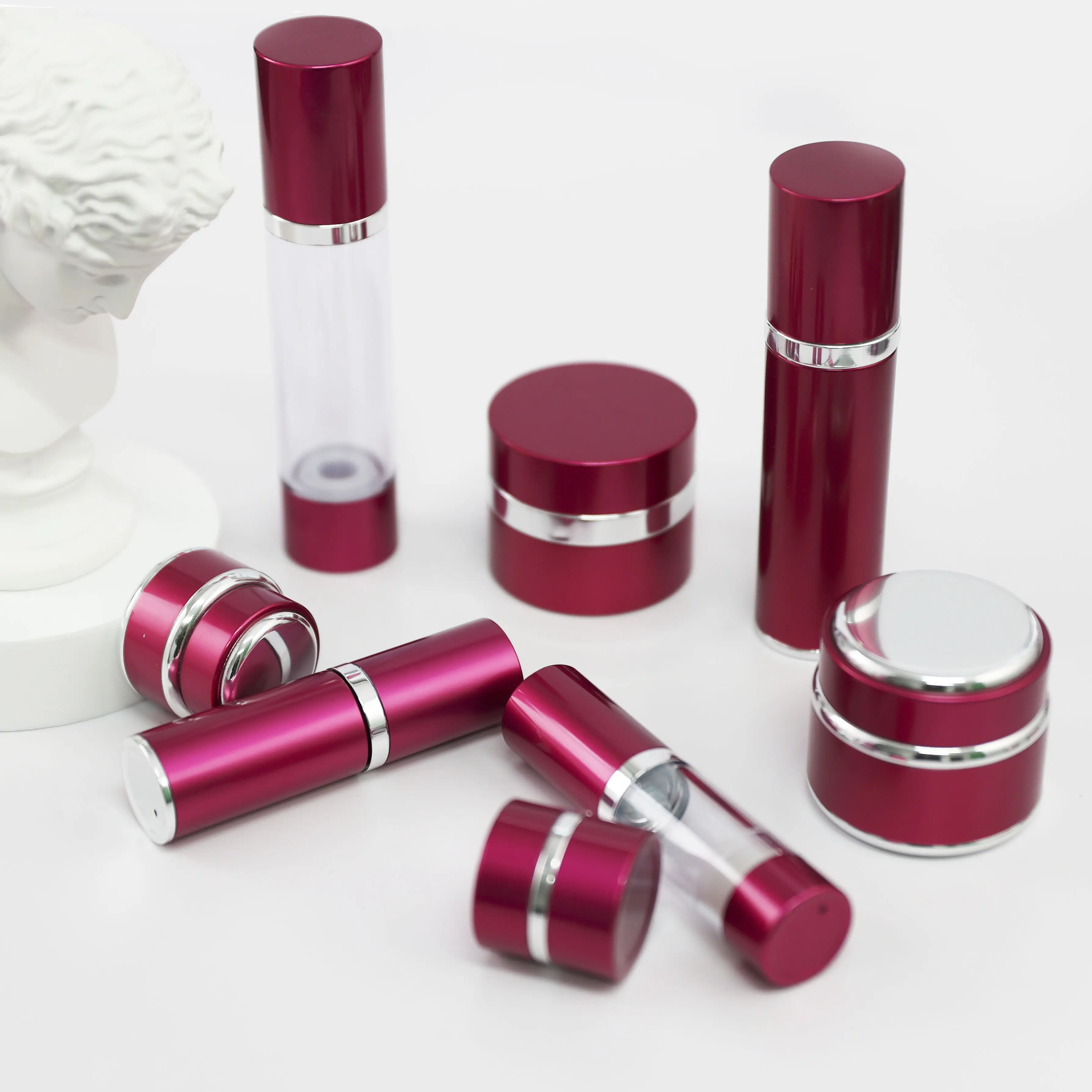 Mais novo Design Carmine Rose Cor Alumínio Garrafa Set Recipientes Cosméticos Para Cosméticos Embalagem Skincare