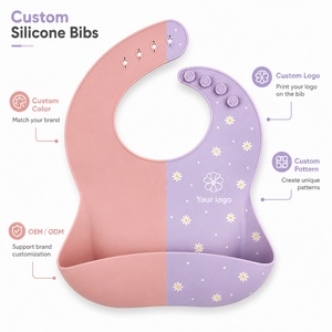 Bavoir bébé en silicone imperméable, réglable au cou, pour tout-petits et enfants, design 009, logo personnalisé, vente en gros - Product Image 1