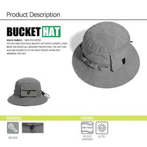[Bolsillo] Resistencia UV al aire libre Logotipo personalizado Sombrero de cubo con cuerda de bolsillo Pescador Unisex Caza Safari Boonie Sombrero