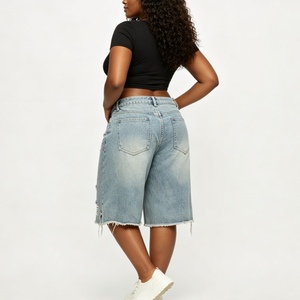 Shorts en jean camouflage taille <span class=keywords><strong>mi</strong></span>-haute pour <span class=keywords><strong>femme</strong></span>, longueur genou, effet vieilli, avec œillets et franges, <span class=keywords><strong>coupe</strong></span> large, style streetwear, marque privée Sehe Fashion - Product Image 2