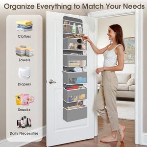 6-Tier Over The Door Organizer Grey Hanging <b>Storage</b> With Clear Window For Closet Bedroom Bathroom Use - Product Image 6
