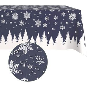 Silver Snowflake PVC <b>Tablecloth</b> Stock Plaid Rectangle Watercolor Design Oil-Proof for Dining Buffet Camping <b>Christmas</b> Hotels - Product Image 5
