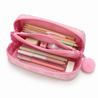 Trousse à crayons à imprimé lapin rose avec tirette de fermeture éclair pompon et poche intérieure zippée pour fournitures scolaires 1