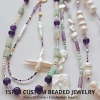 Collier élégant fait main en perles de culture d'eau douce baroques et pierres naturelles, avec éclats de pierres précieuses, étanche, idéal pour un cadeau - Grande Vente