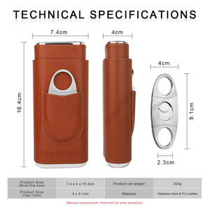 Portasigari da Viaggio in Pelle PU di Vari Colori, Umidificatore Personalizzato con Tagliasigari in Acciaio Inox per 3 Sigari - Product Image 2