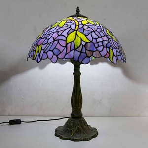 LongHuiJing Wisteria Stained Glass Lampshade Tiffany Table Lamps Antique Art Style Desk Lamp With Lotus Metal Base - Product Image 1