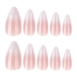 Nouveau design Faux ongles longs brillants <span class=keywords><strong>rose</strong></span> nude amande, faux ongles blancs scintillants pailletés ombrés minimalistes simples à presser pour nail art - Product Image 2