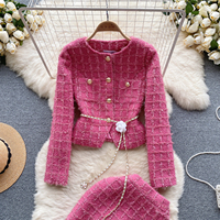 Boutique en gros de haute qualité automne hiver 2 pièces ensemble Chic décontracté haut fleuri Midi jupe fendue taille XL motif solide court