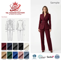 Ensemble de Costume Classique Sur Mesure en Laine Peignée Double Boutonnage pour Femme de Bureau, Col Rabattu, Pantalon Droit, Écologique et Infroissable