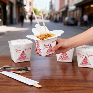 กล่องกระดาษคราฟท์แบบใช้แล้วทิ้งสำหรับใส่โดเนอร์เคบับ กล่องใส่ก๋วยเตี๋ยวจีน พิมพ์โลโก้ได้ ขนาด 24/26/32 ออนซ์ พร้อมหูหิ้ว มีตัวอย่างฟรี ขายส่ง - Product Image 1