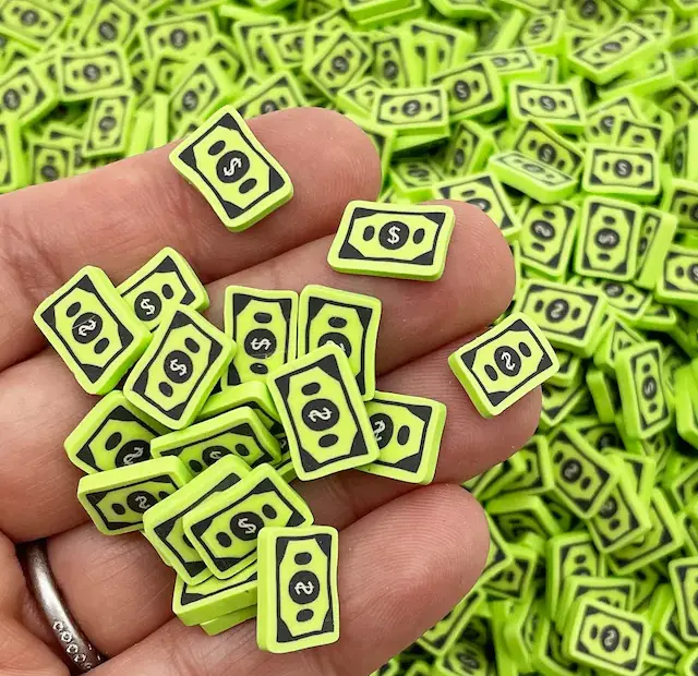 Dinero en efectivo verde Rebanadas de arcilla polimérica Rebanadas de dinero para Slime Nail Art Kawaii Dinero en miniatura 5 10 mm