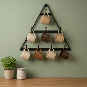 Support mural triangulaire en métal pour tasses, à trois niveaux, minimaliste, pour rangement de cuisine, finition peinture cuite durable - Product Image 6
