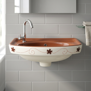 Lavabo con estampado de flores blancas y azules Diseño simple moderno Gabinete de tocador de baño montado en la pared Fregadero de cerámica - Product Image 6